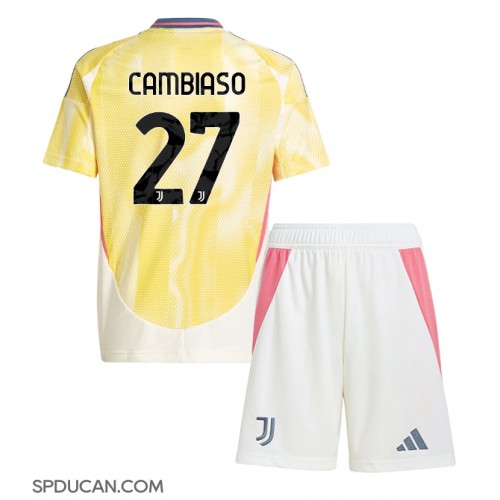 Dječji Nogometni Dres Juventus Andrea Cambiaso #27 Gostujuci 2024-25 Kratak Rukav (+ Kratke hlače)